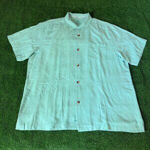 Tommy Bahama Short Sleeve Floral Textured Woven Silk Solid Green Shirt Size XL